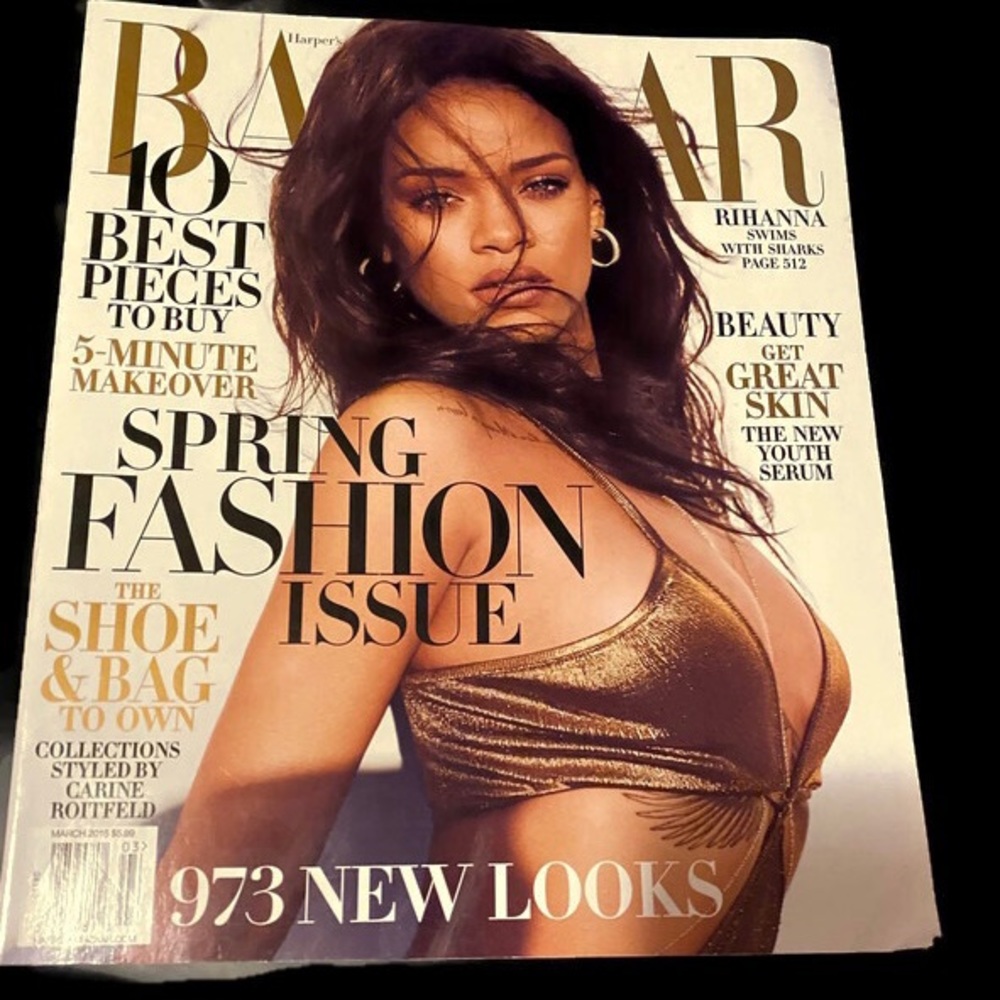 HARPER'S BAZAAR MAGAZINE MARCH 2015, RIHANNA SWIMS WITH SHARKS.